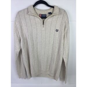 CHAPS Ralph Lauren‎ Men's Medium 100% Cotton Beige Neutral Zip Up Cardigan